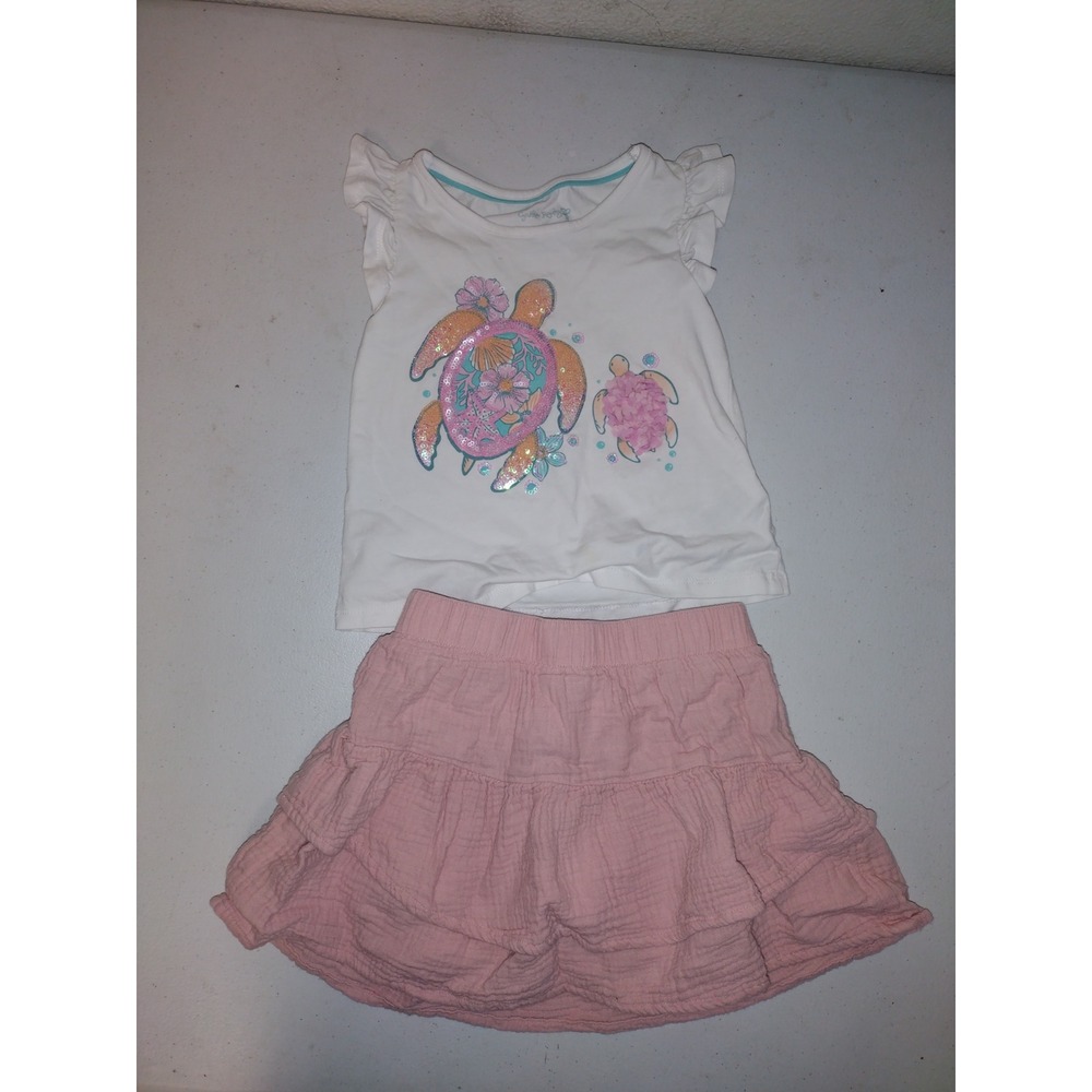 Cynthia Rowley Carters Girls 4T Sea Turtle Sequin Top Tiered Pink Skort Set‎